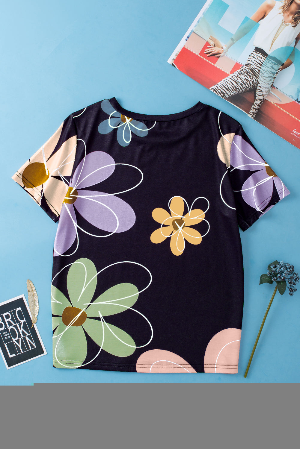 Summer Flower Print Casual Round Neck T Shirt