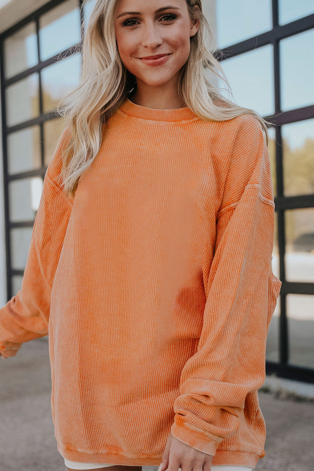 Strawberry Pink Ribbed Corded Oversized Sweatshirt