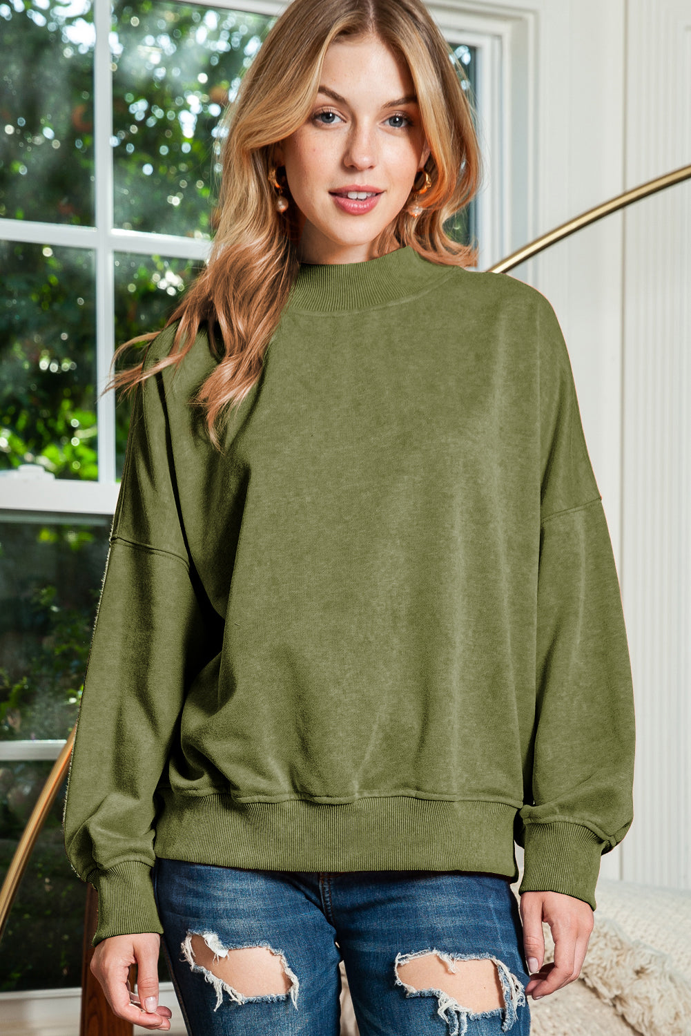Drop Shoulder Crew Neck Pullover Sweatshirt