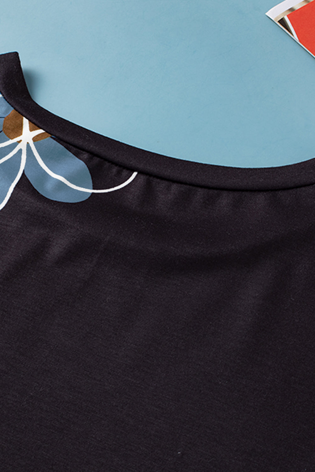 Summer Flower Print Casual Round Neck T Shirt