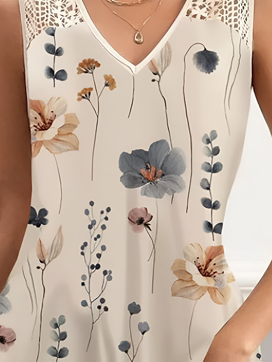 Sweet Floral Printed V-Neck Sleeveless Mini Dress