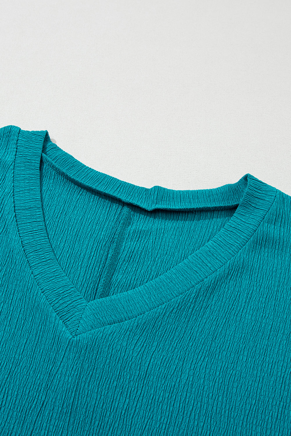 Bright Pink Crinkled V Neck Wide Sleeve T-shirt
