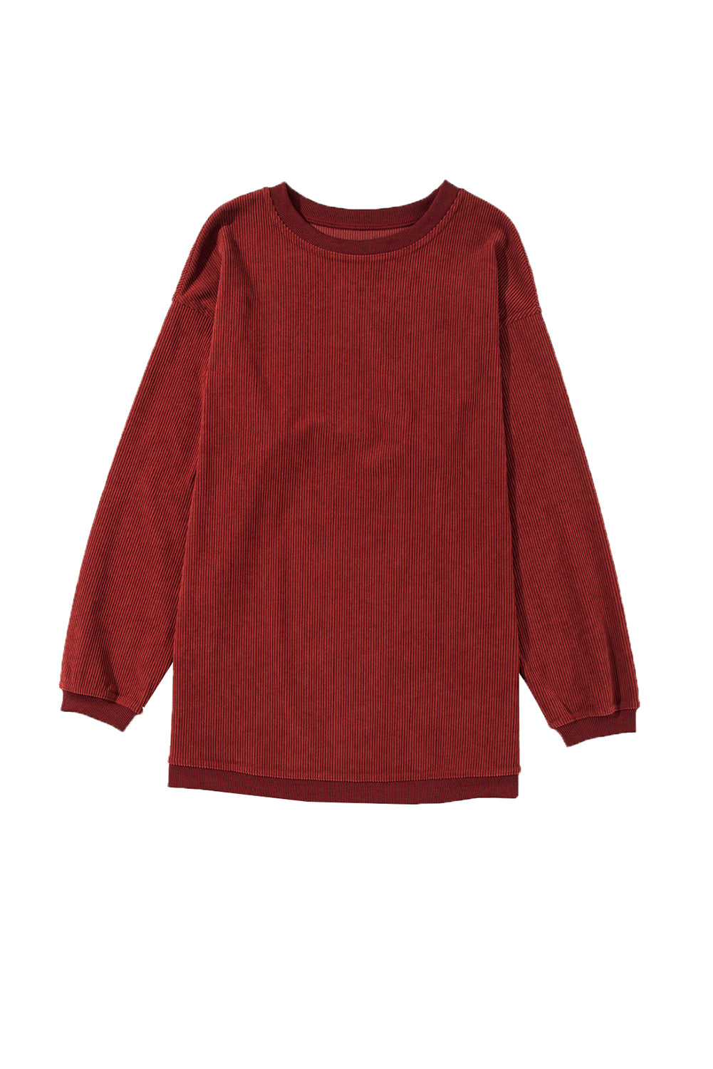 Orange Plain Drop Sleeve Rib-Knit Oversized Sweatshirt
