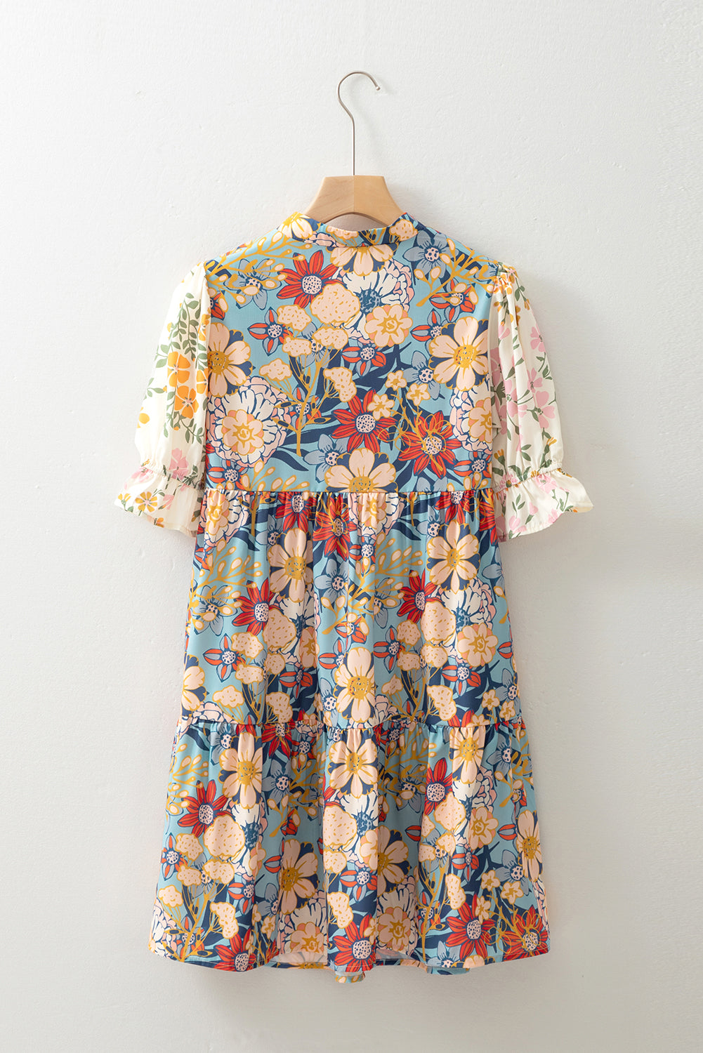 Boho Floral Print Crochet Patchwork Dress