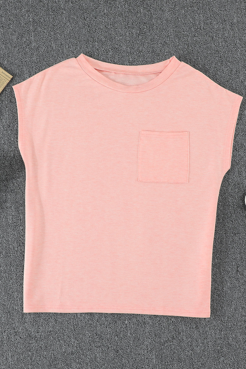 Solid Color Short Sleeve Basic T Shirt with Patch Pocket
