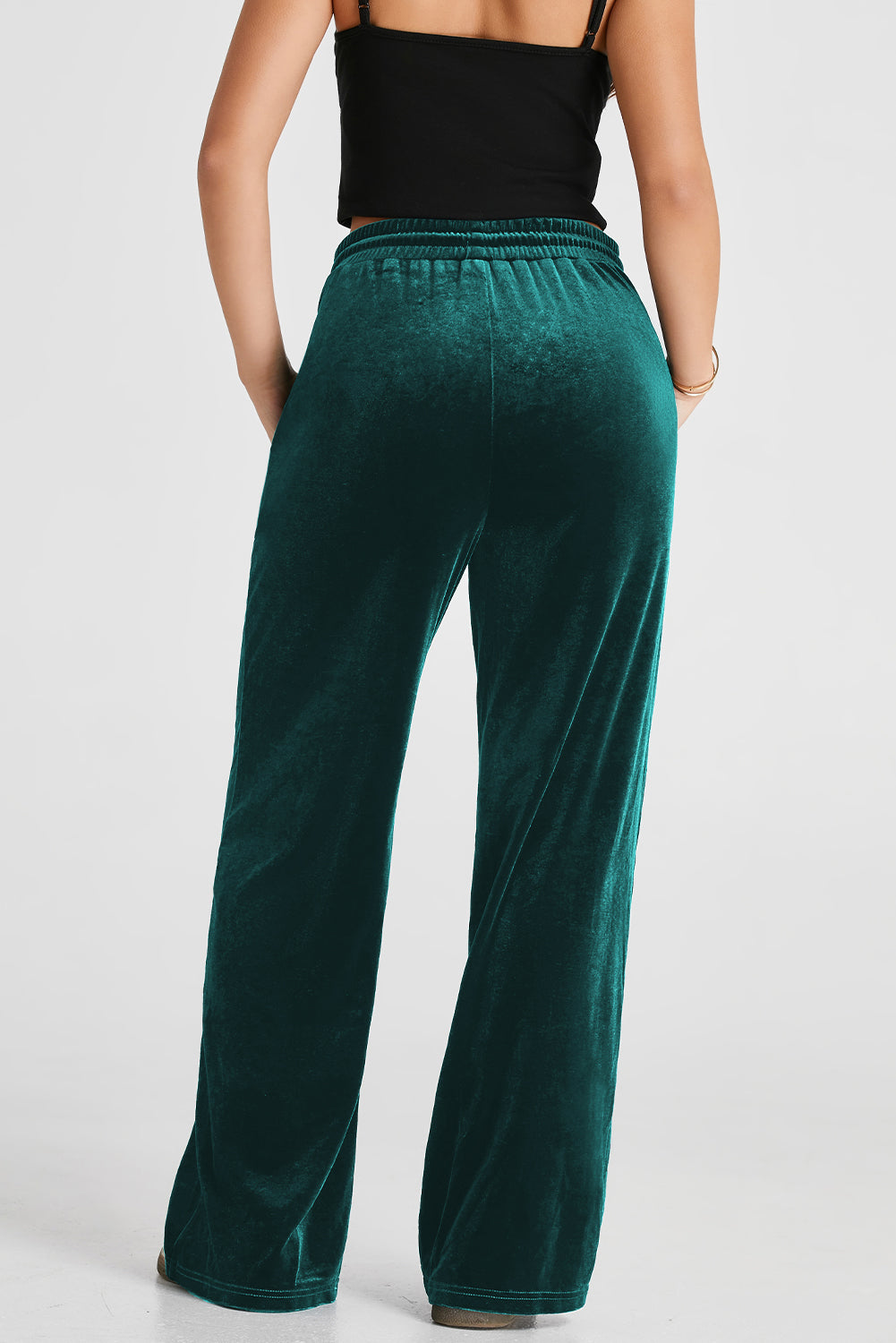 Velvet Drawstring Waist Wide Leg Pants