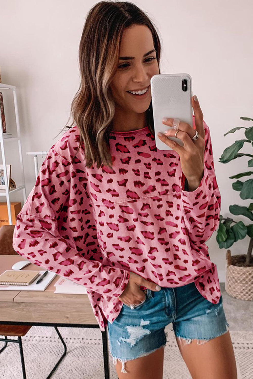 Animal Print Loose Long Sleeve Top