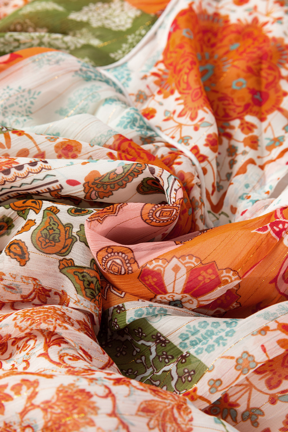 Boho Paisley Mixed Print 3/4 Sleeve Chiffon Loose Dress
