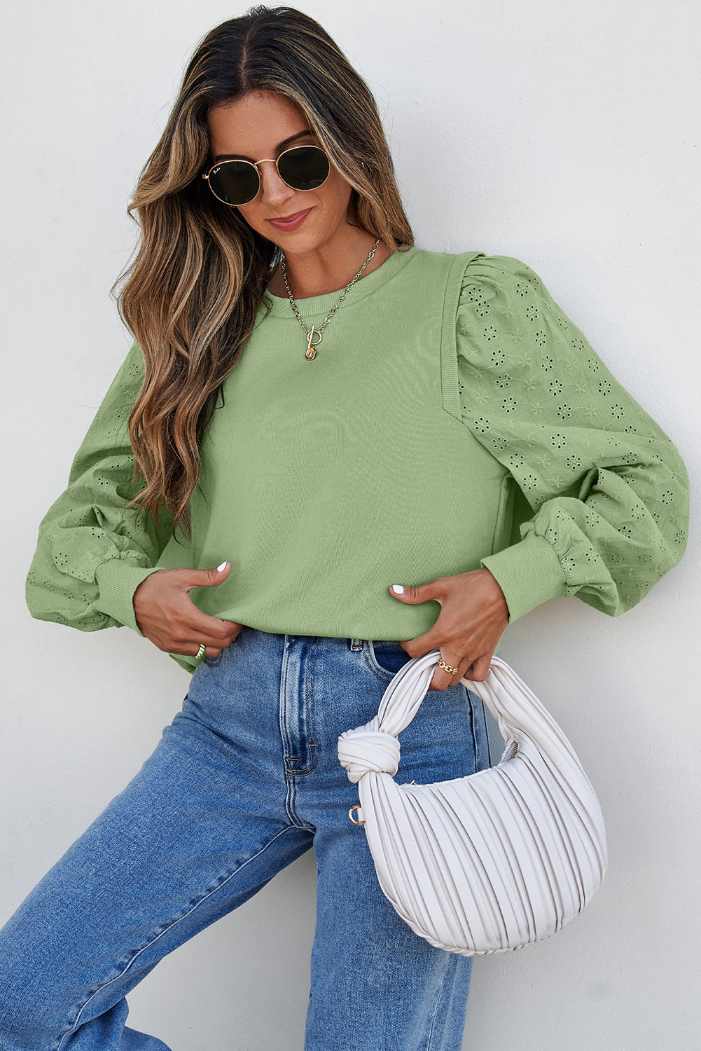 Solid Patchwork Sleeve Round Neck Sweatshirt