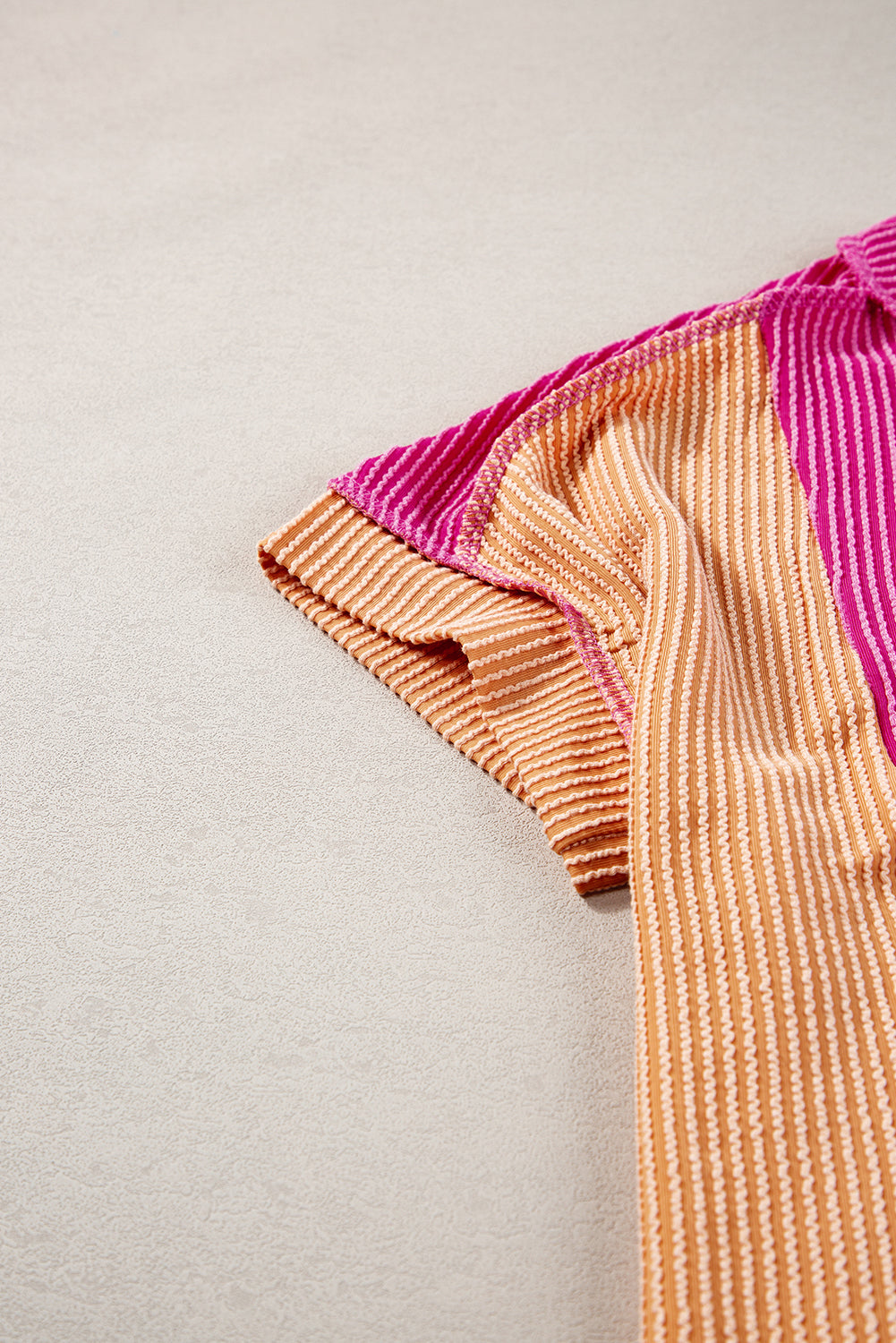 Apricot Pink Textured Colorblock Crew Neck T Shirt