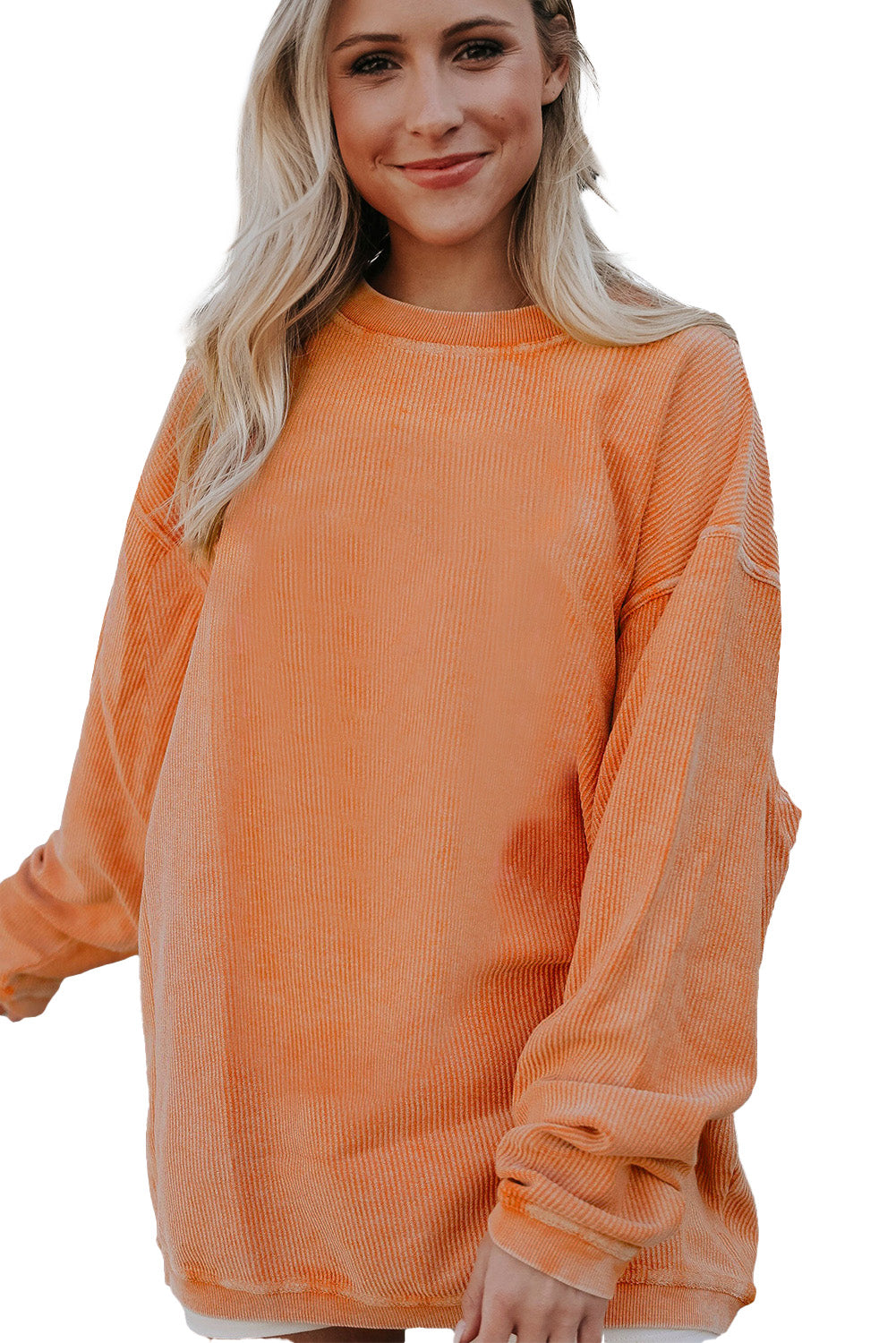 Strawberry Pink Ribbed Corded Oversized Sweatshirt