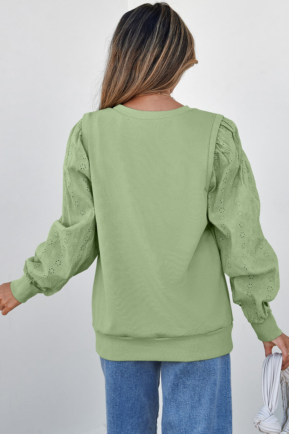 Solid Patchwork Sleeve Round Neck Sweatshirt