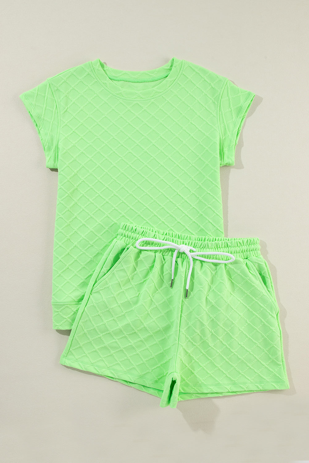 Sachet Pink Checkered Textured Tee and Drawstring Shorts