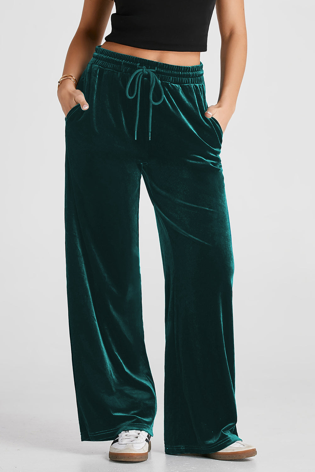 Velvet Drawstring Waist Wide Leg Pants