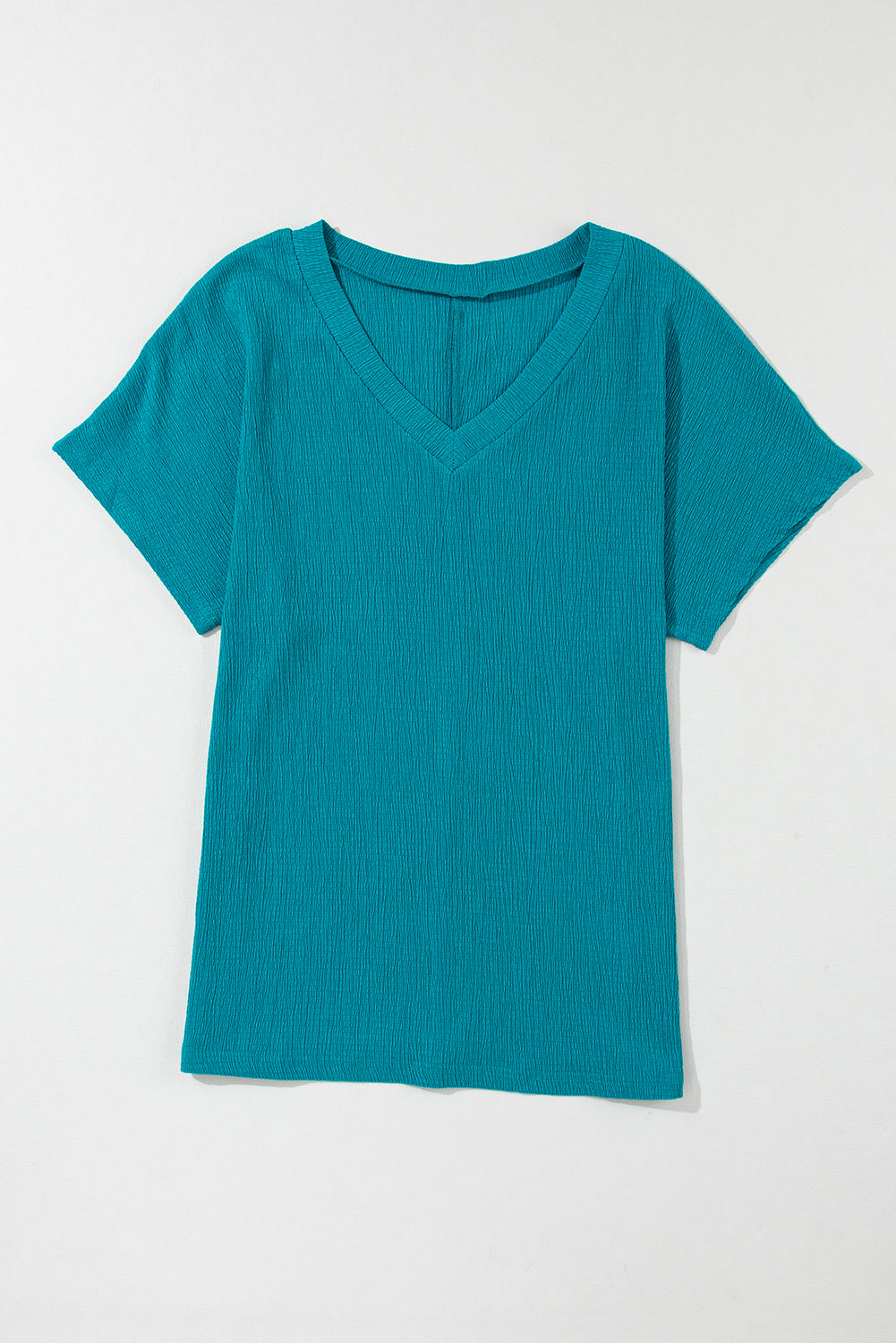 Bright Pink Crinkled V Neck Wide Sleeve T-shirt