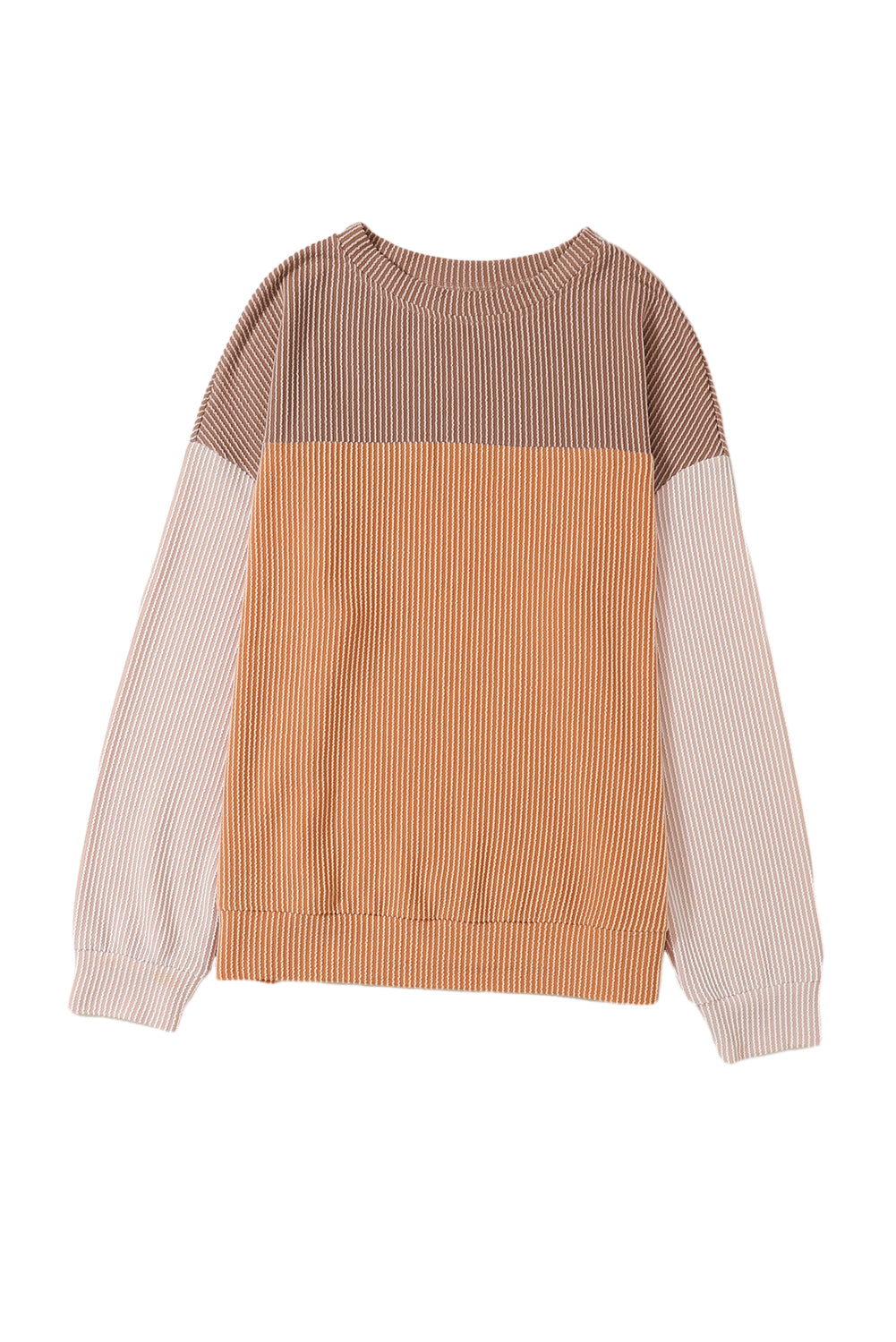Color Block Ribbed Loose Long Sleeve Top
