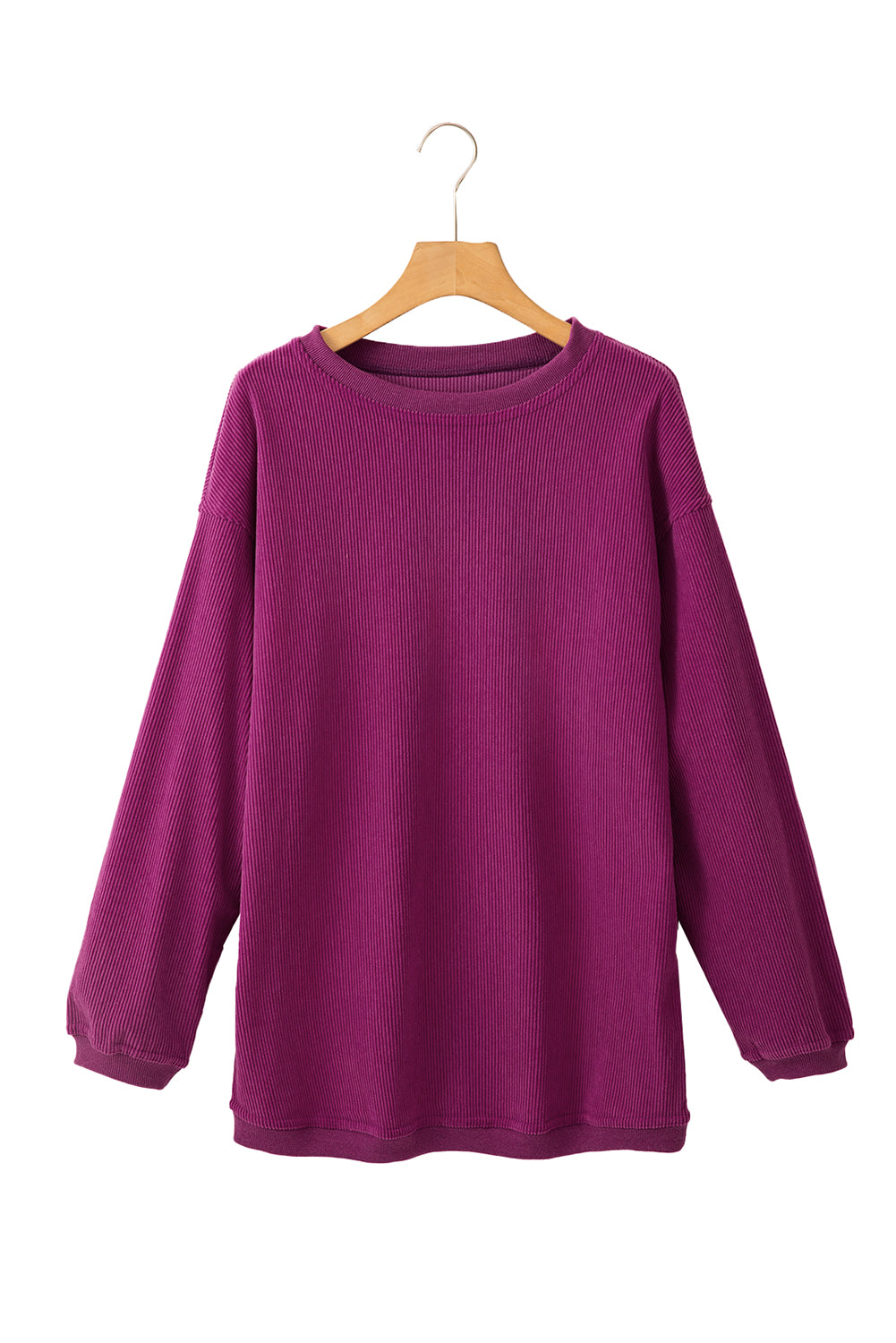 Orange Plain Drop Sleeve Rib-Knit Oversized Sweatshirt