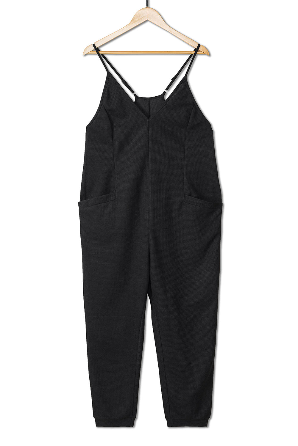Gray Textured Sleeveless V-Neck Pocketed Casual Jumpsuit
