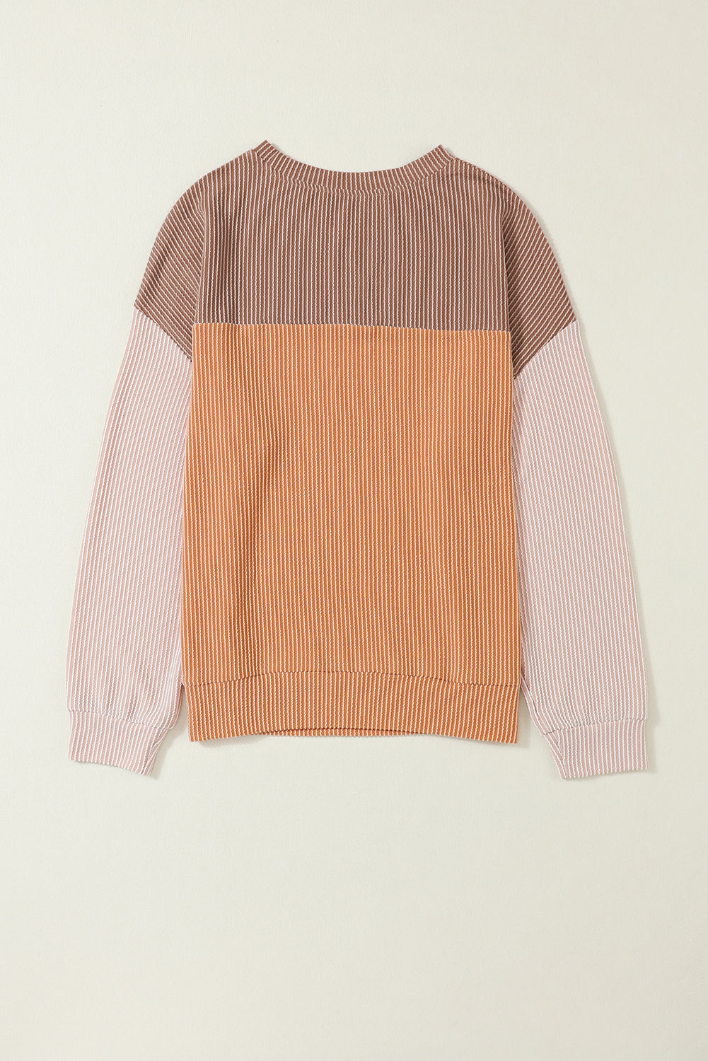 Color Block Ribbed Loose Long Sleeve Top