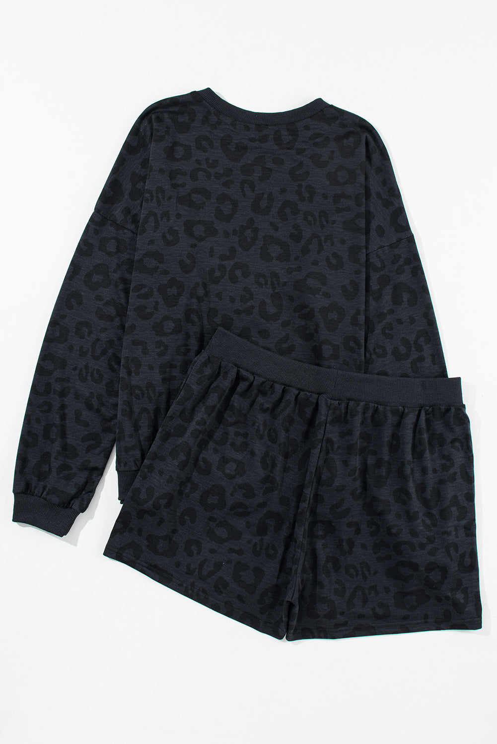 Pink Leopard Long Sleeve Satin Tie Shorts Two Piece Set