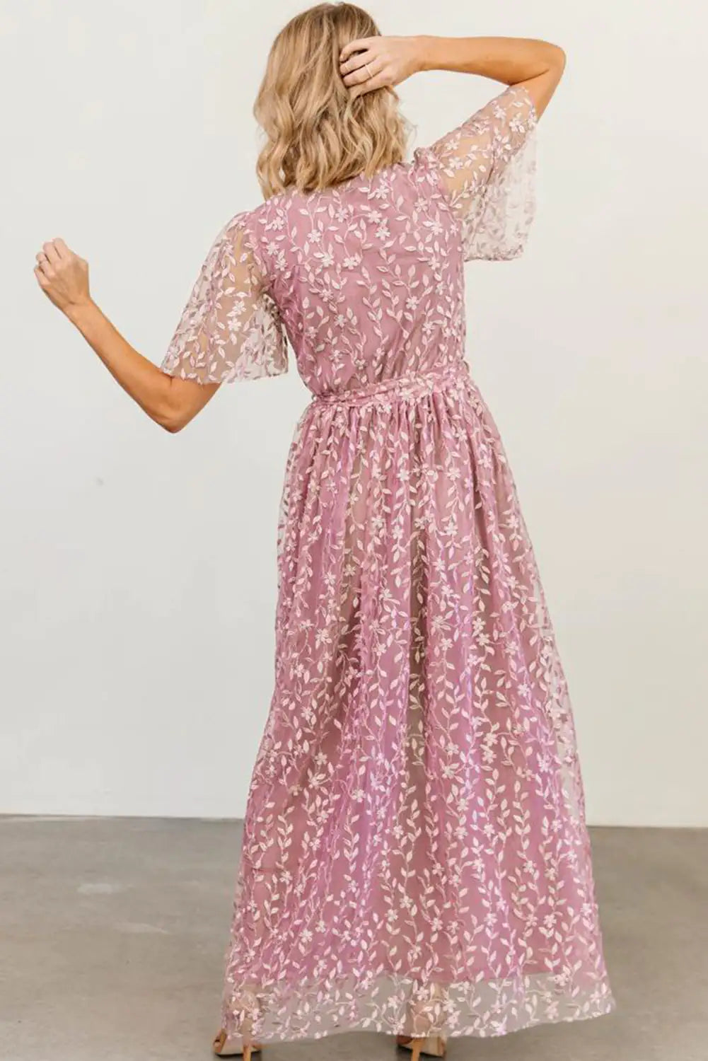 Embossed Wrap V Neck Maxi Dress