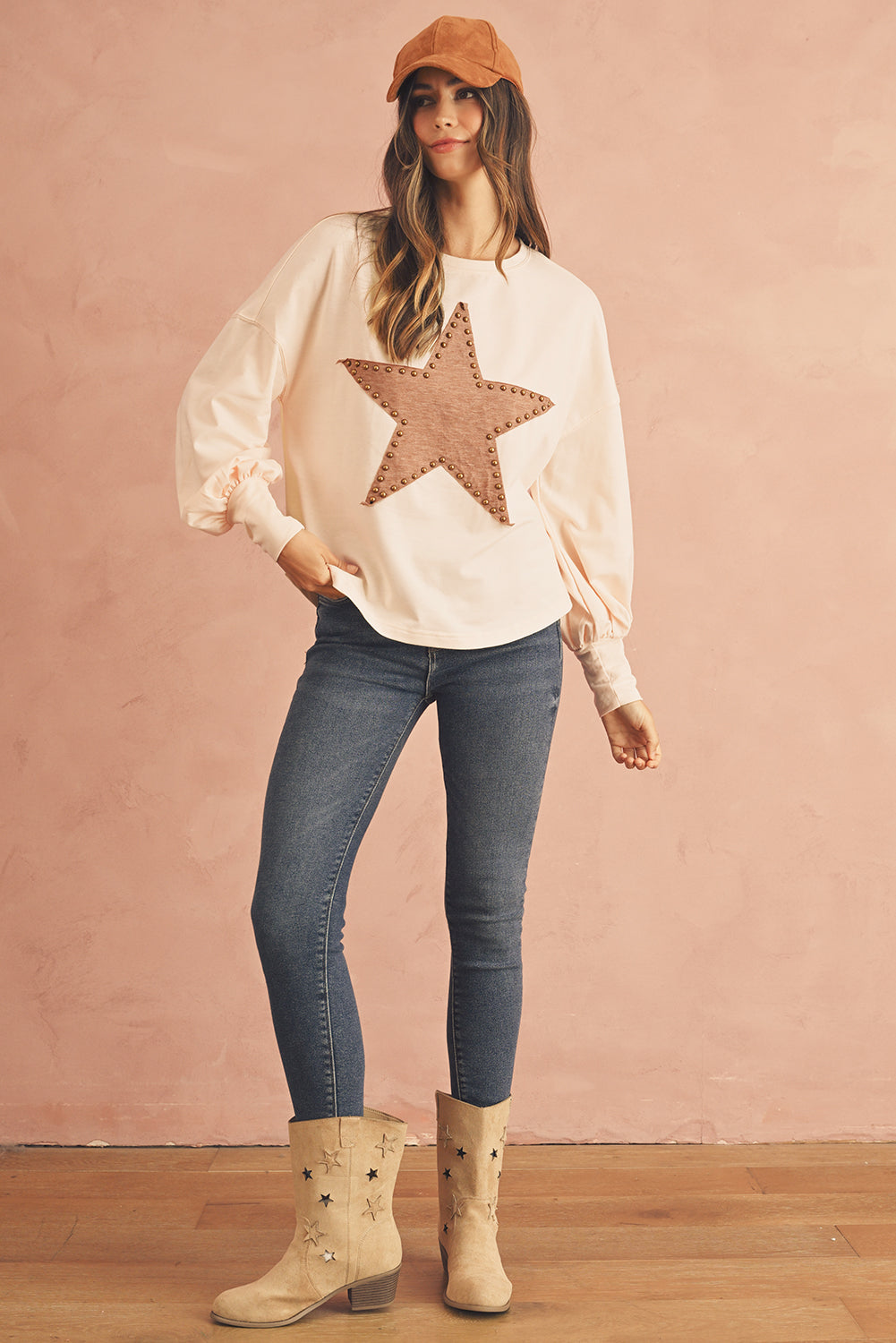 Studded Star Graphic Oversized Top