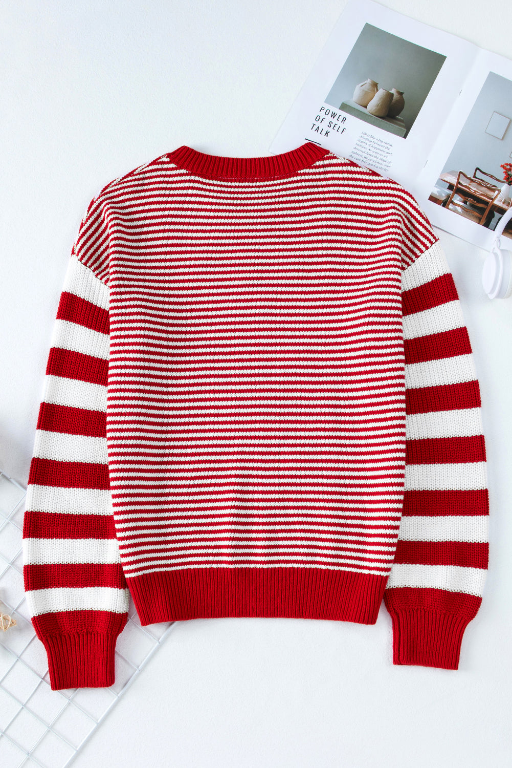 Striped Textured Drop Shoulder Sweater