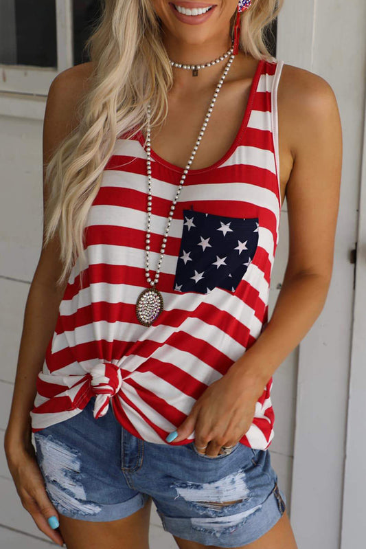 Red and White Stripes Sleeveless Racerback Tank