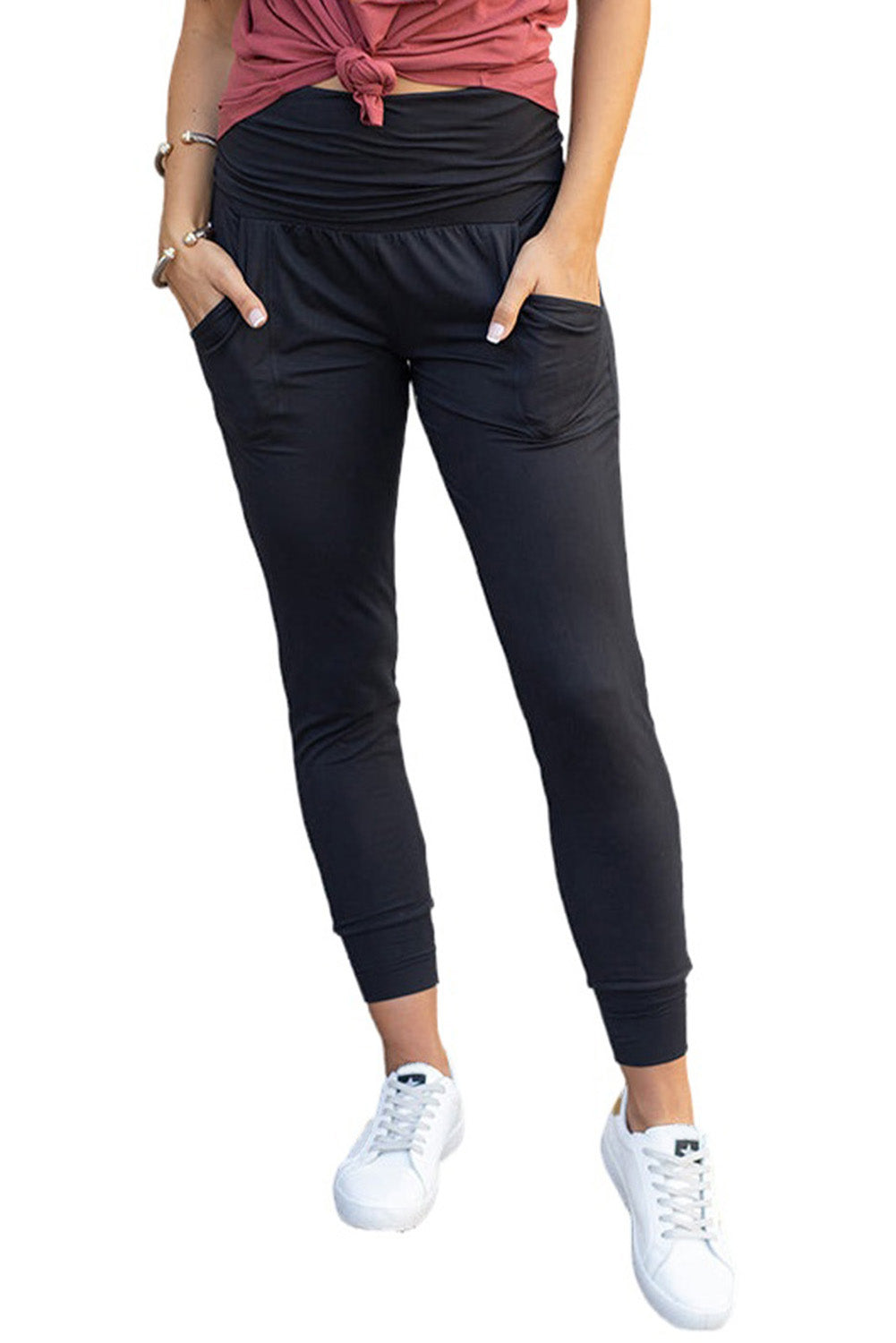 High Waist Pleated Pocket Leggings