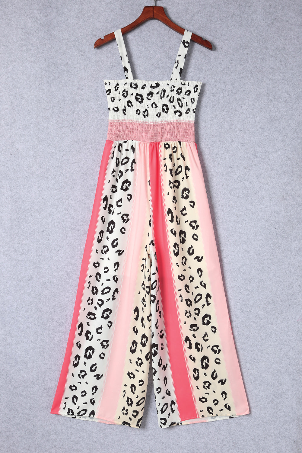 Pink Leopard Color Block Mix Print Pocketed Jumpsuit