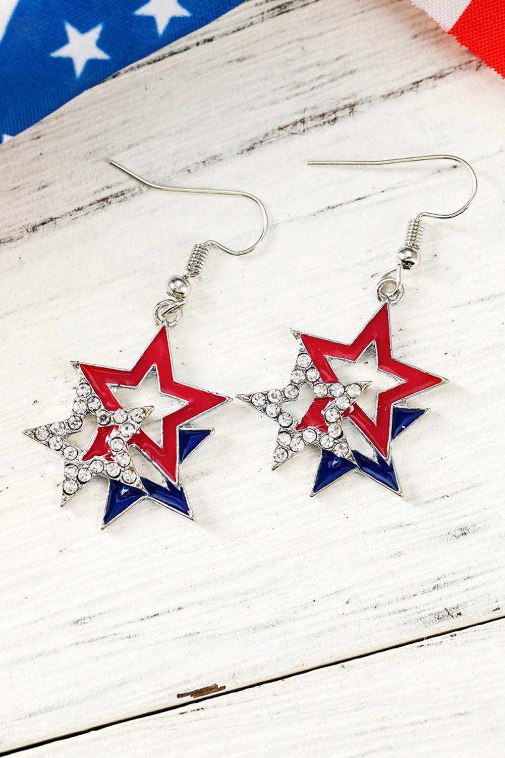 American Flag Rhinestone Star Dangle Earrings