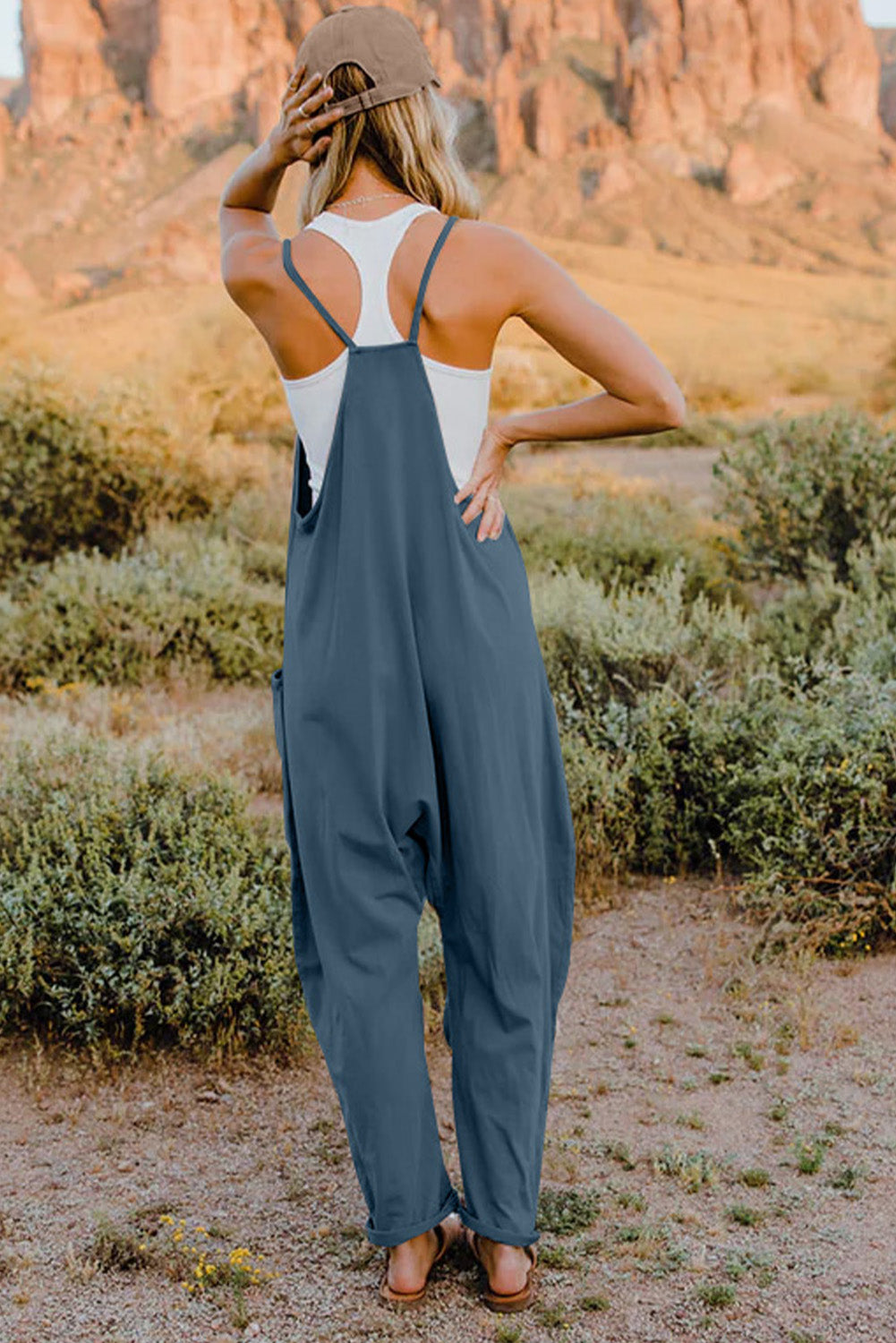 Double Take V-Neck Sleeveless Jumpsuit with Pockets