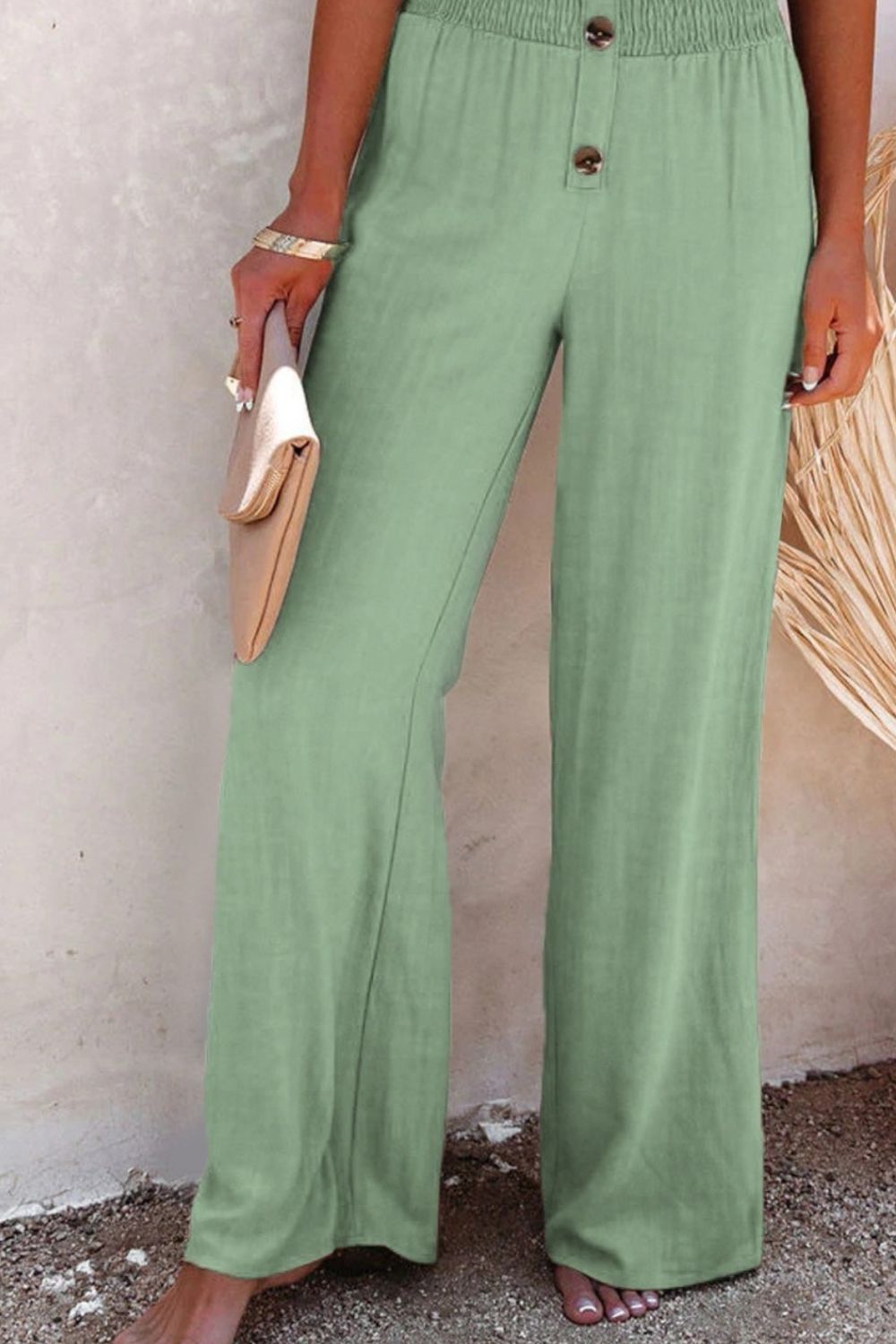 Decorative Button High Waist Pants