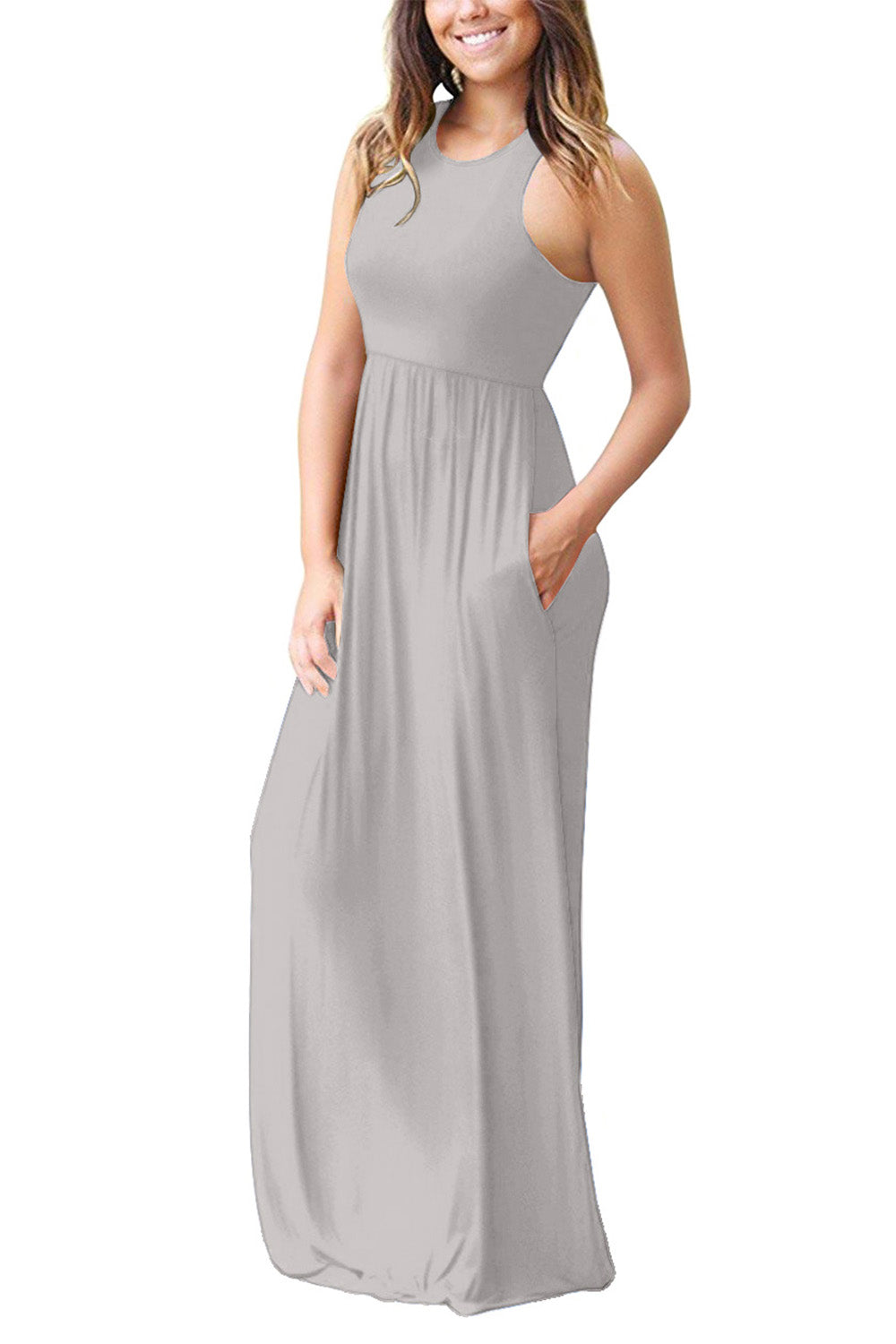 Grecian Neck Dress with Pockets