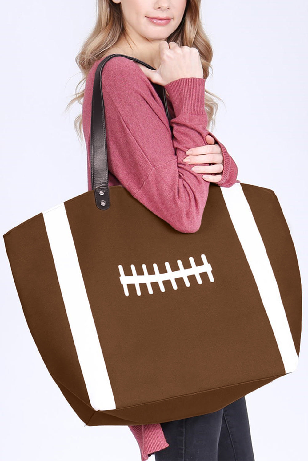 Football Pattern Canvas Large Tote Bag