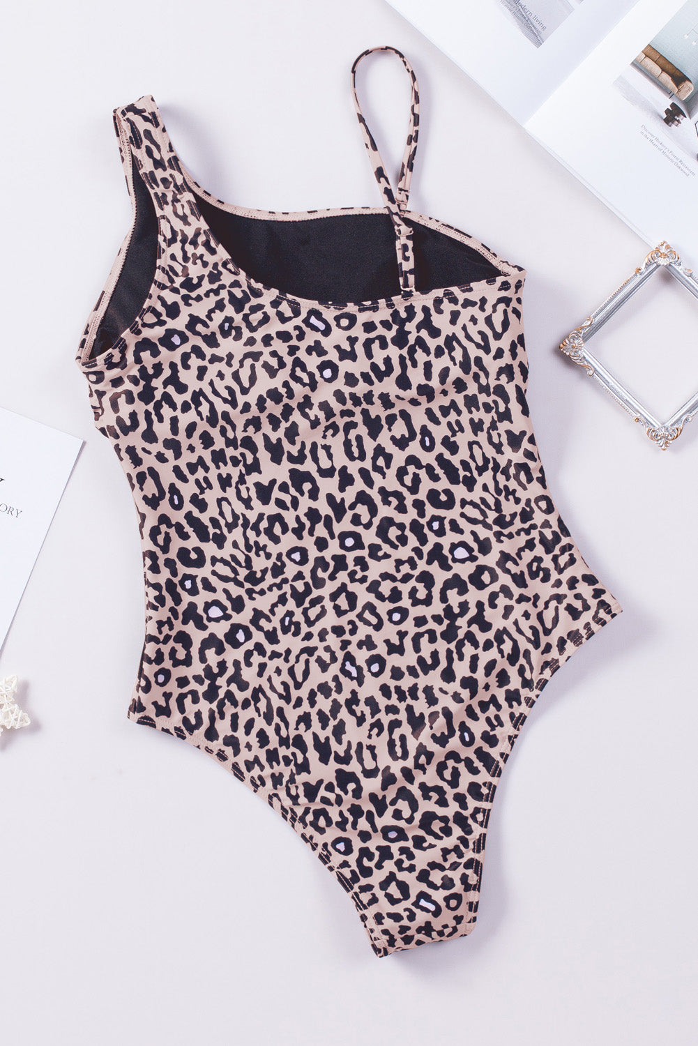 Leopard One-shoulder Mesh Cutouts Monokini