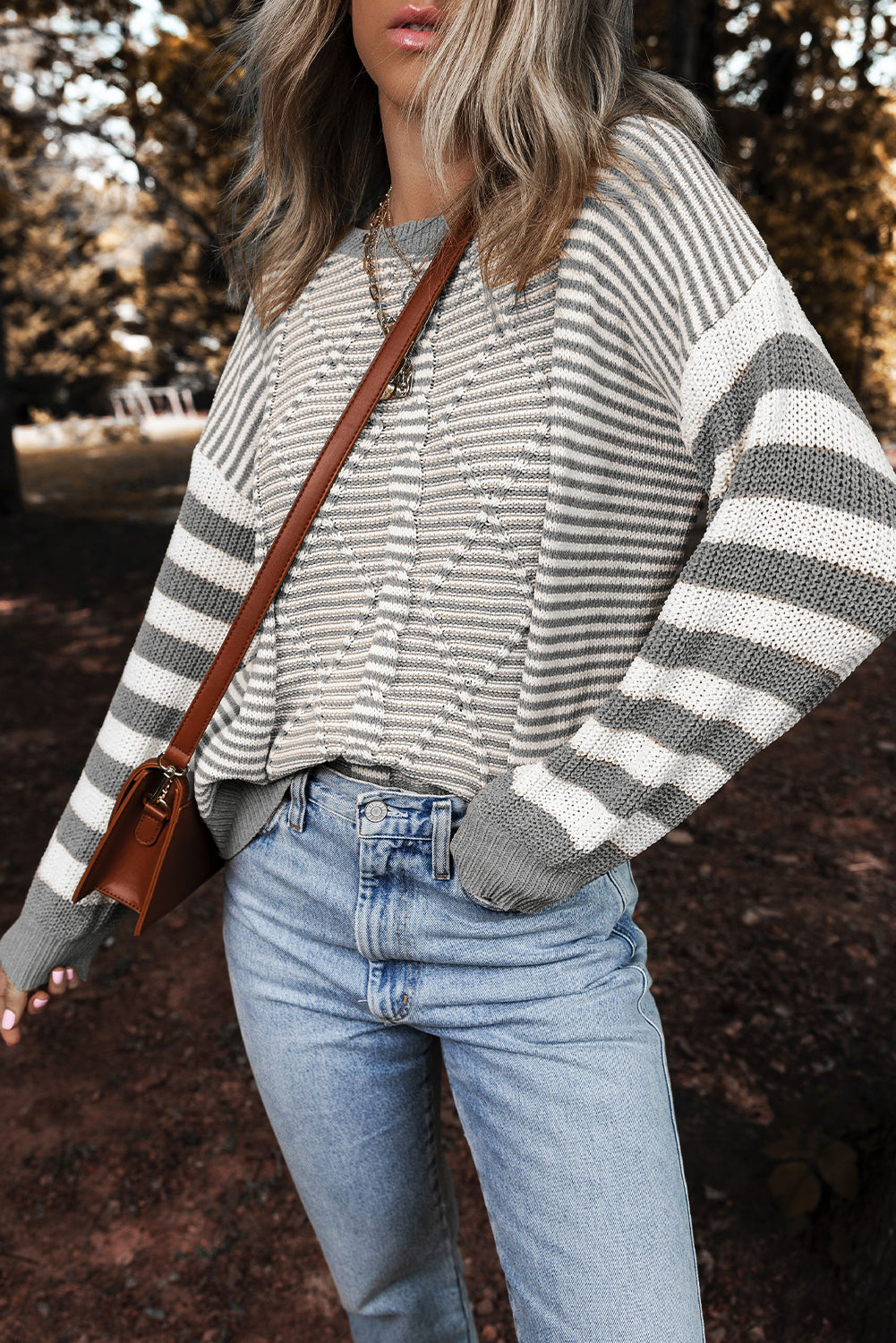 Striped Textured Drop Shoulder Sweater