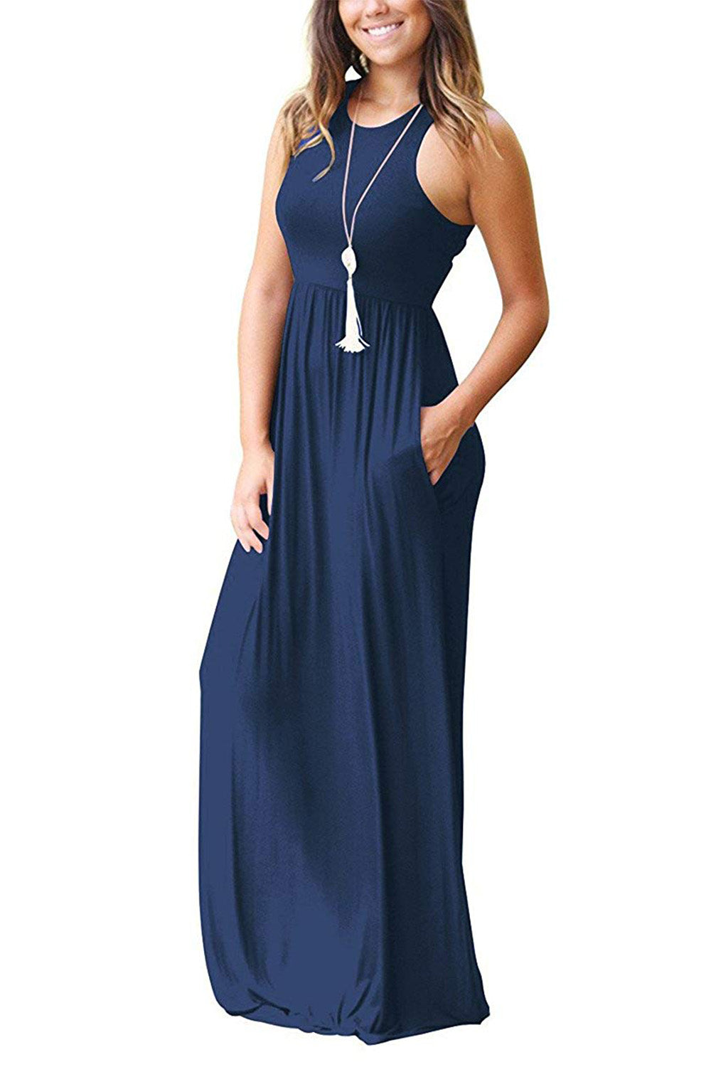 Grecian Neck Dress with Pockets