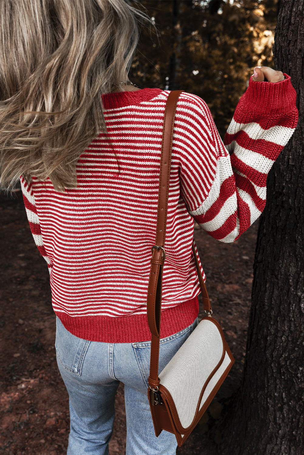 Striped Textured Drop Shoulder Sweater