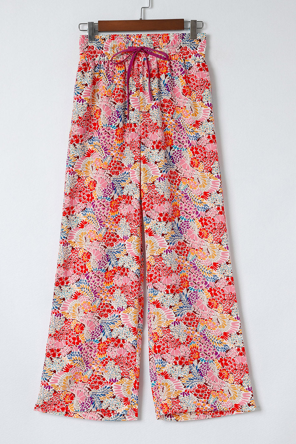 Gorgeous Floral Print Drawstring Smocked High Waist Pants