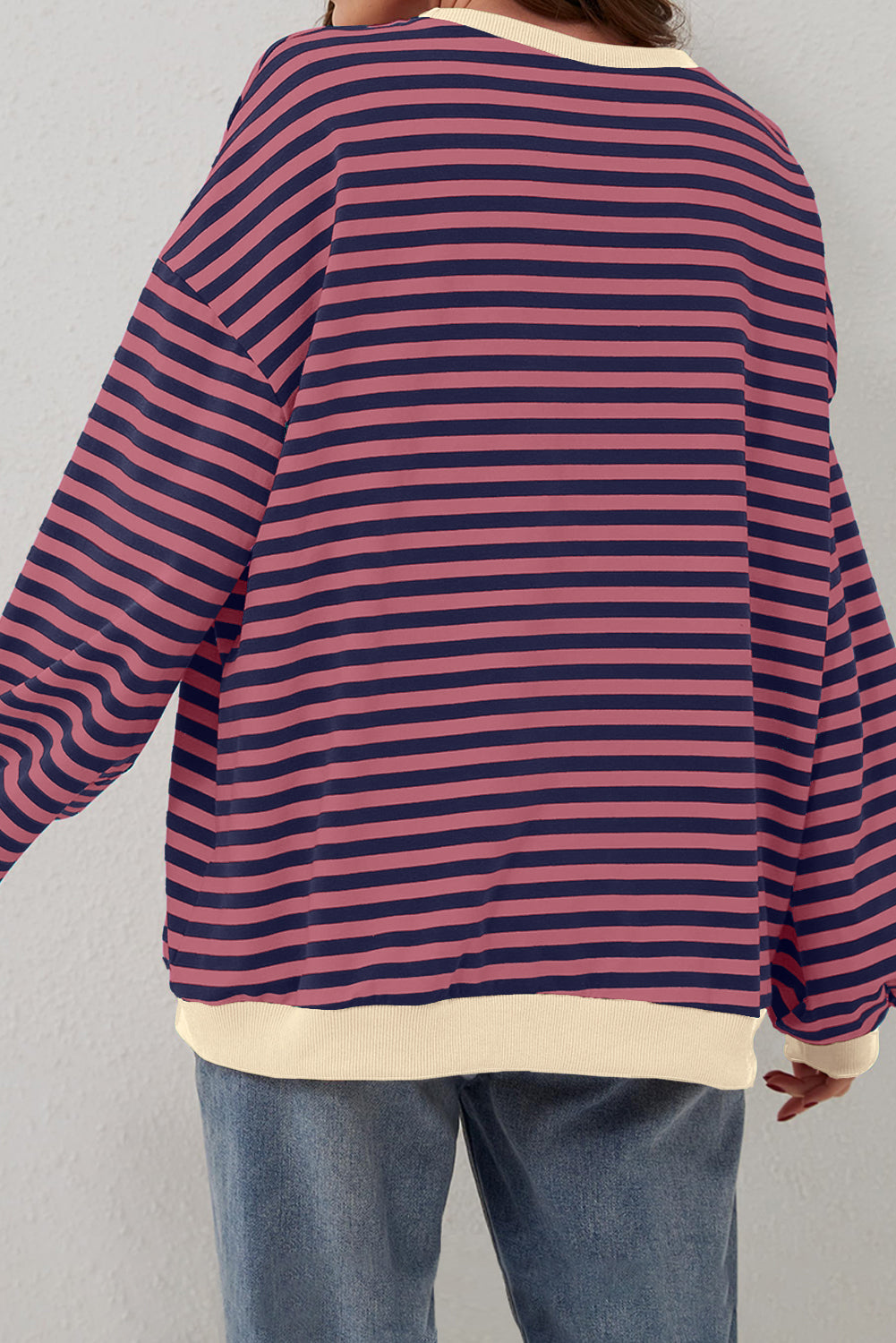 Black Stripe Oversized Contrast Trim Pullover Sweatshirt