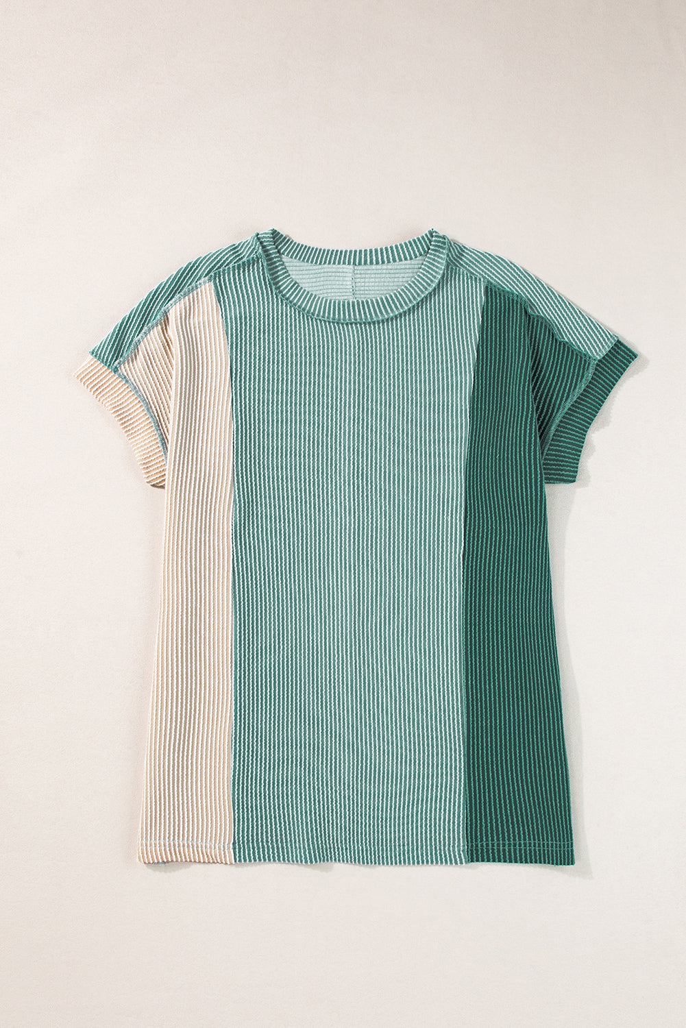 Mint Green Textured Colorblock Round Neck T Shirt