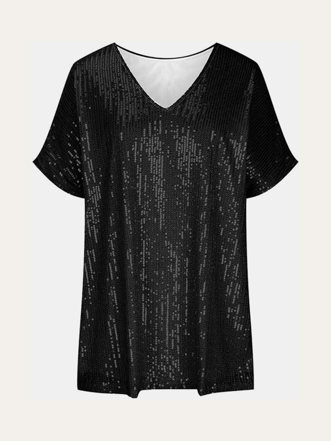 Sequin V-Neck Short Sleeve Top