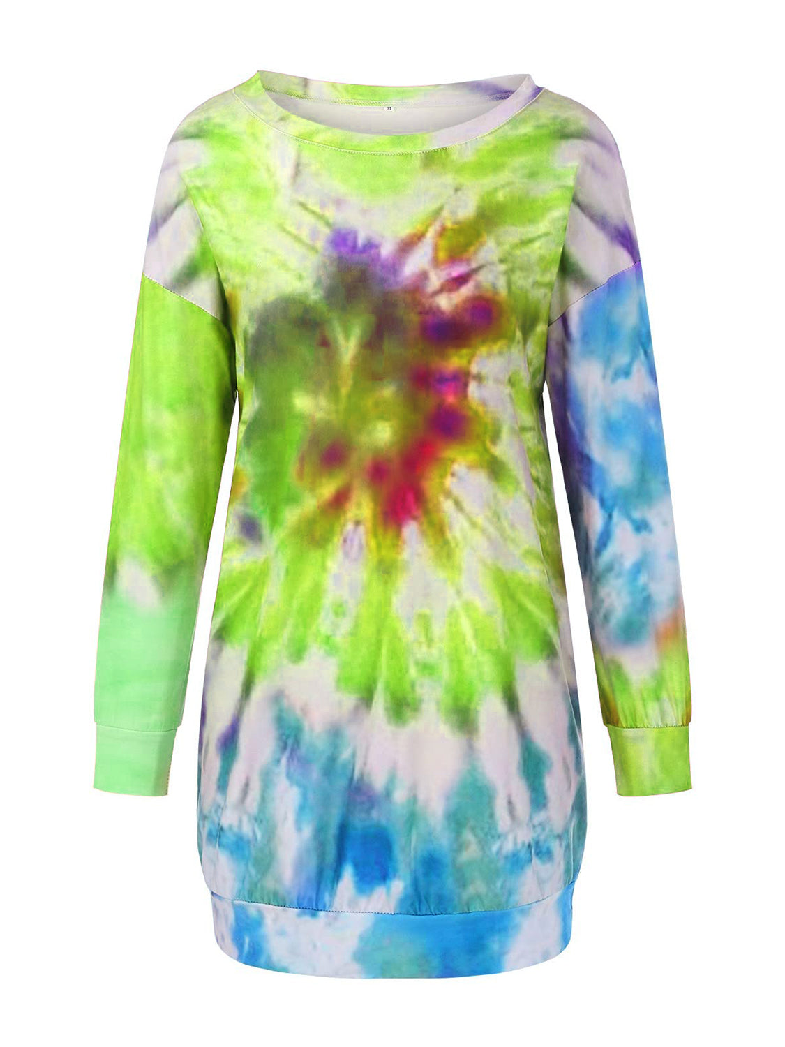 Tie-Dye Round Neck Long Sleeve Dress