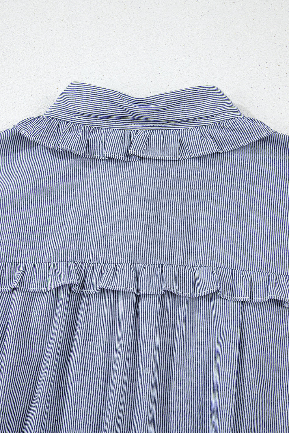 Stripe Frilled Sleeveless Collar Front Pocket Button Up Mini Dress