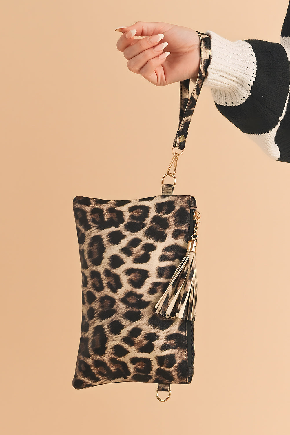 Chestnut Leopard Print Wrist Strap Zipped Wallet