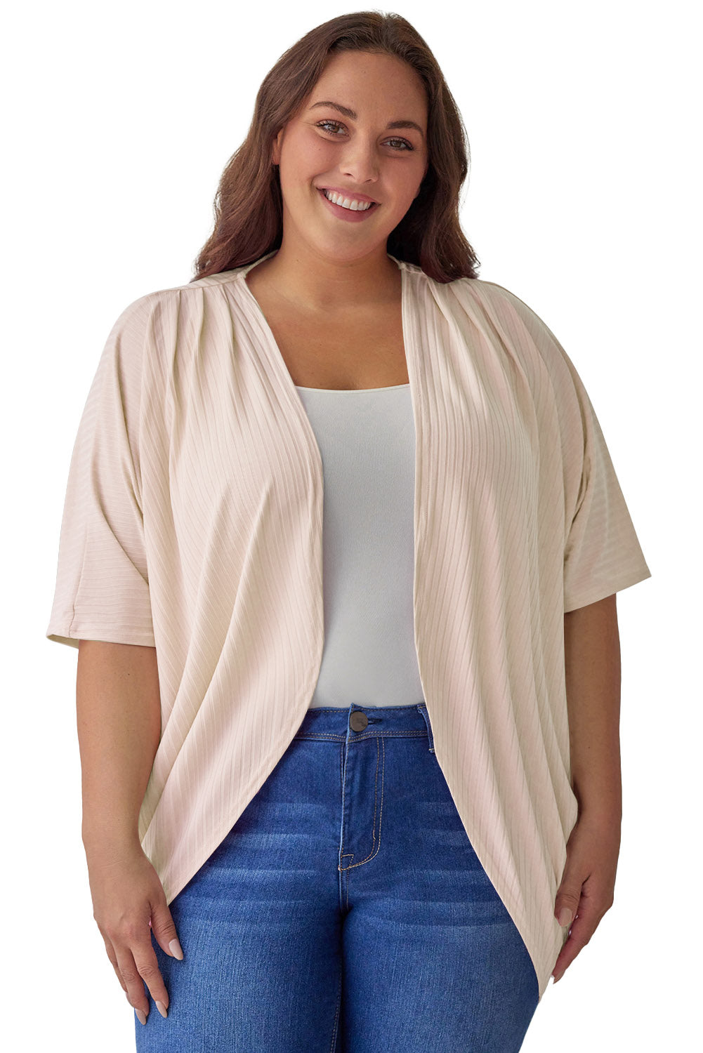 Purple Shimmer Ribbed Texture Plus Size Cardigan