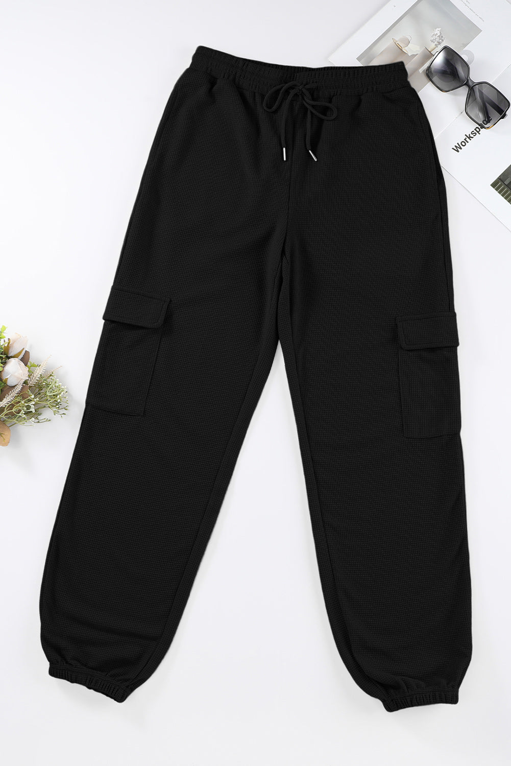 Waffle Texture Cargo Pocket Jogger Pants