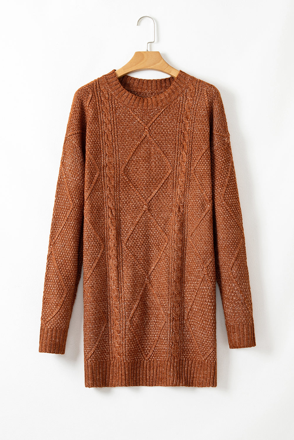 Twist Cable Knit Drop Shoulder Loose Fit Sweater Dress