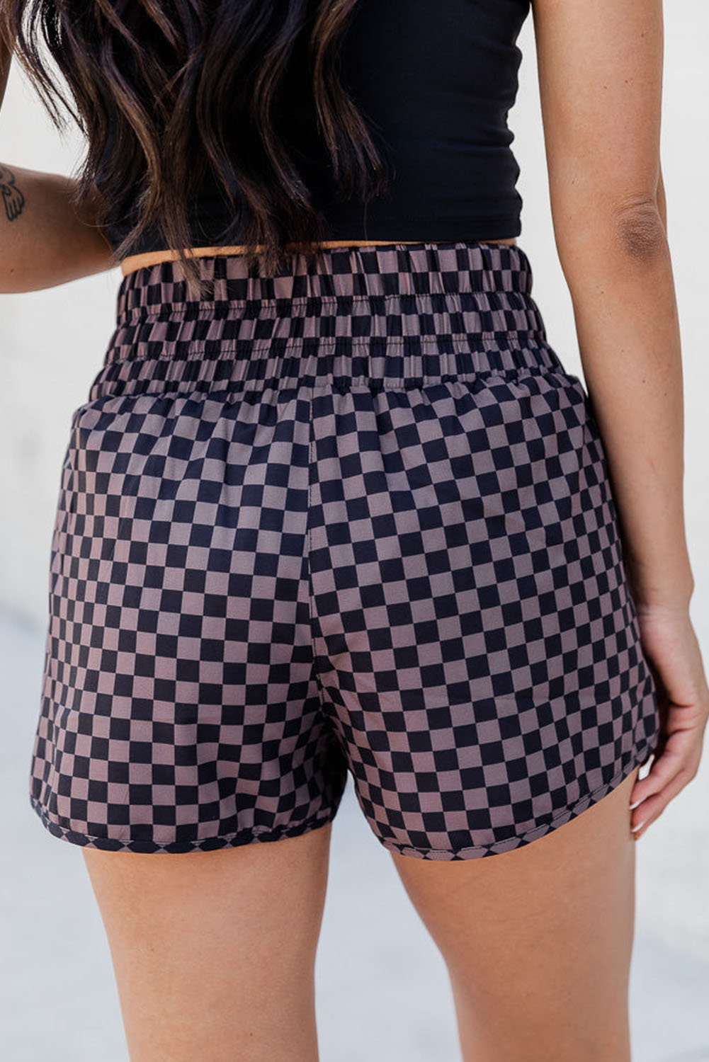 Abstract Print Smocked High Waisted Athletic Shorts